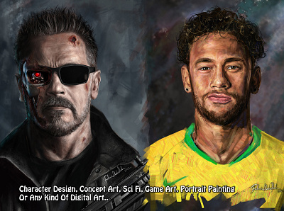 Realistic Digital Portraits Of Arnold & Neymar arnold character design digital painting graphic design illustration neymar portrait