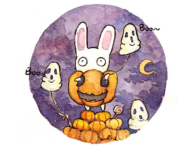 Halloweeny bunny illustration watercolour