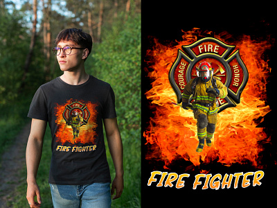 Firefighter T-Shirt design bulk design fashion fire fighter t shirt design firefighter firefighter logo graphic design illustration logo merch by amazon pod print on demand redbubble sun frog tee teespring tshirt typography ui unique