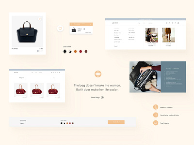 Design components from Jemma Bag components e commerce design iconography luxury bag mega menu navigation product card search shop ui webdesign wishlist