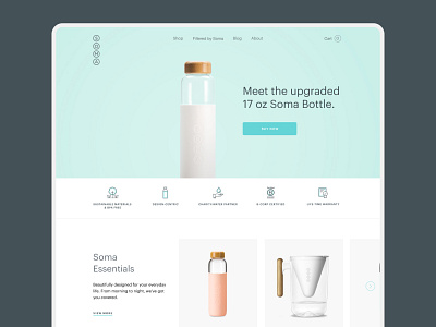 Soma water - Homepage redesign bottle design e commerce design homepage icons pitcher product card redesign shop soma sustainability ui webdesign