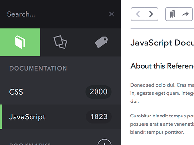 Documentation Browser app avenir bookmarks browser css documentation javascript reference search snippets tags