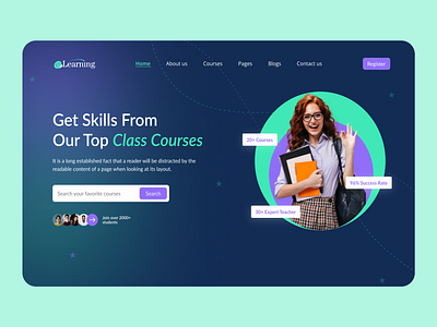 E-learning website design e learning landing page design e learning web design e learning website education landing page design landing page landing page design online education landing page trending design trendy e learning ui design ui uiux ux web landing page