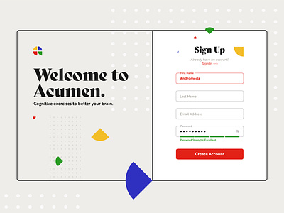 Acumen - Cognitive Exercises - Daily UI Challenge 001 - Sign Up daily ui register sign up ui ui design user interface