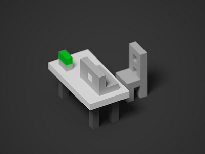 Dream desk 3d chair cube design isometric miniature pixel simple table tiny world