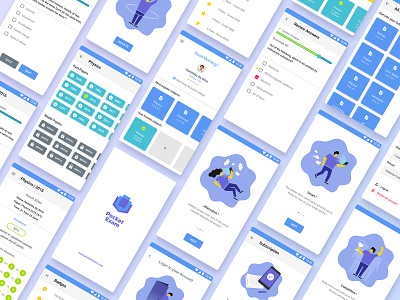 PocketExam app app branding clean design e learning education illustration interactive design mobile simple ui ux