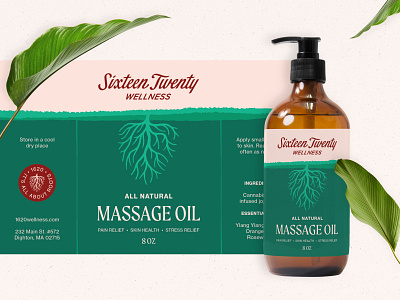 Sixteen Twenty Wellness: Massage Oil brand identity branding branding agency branding and identity branding and packaging branding design cannabis logo cbd packaging design graphic design illustration logo design package design packaging packaging design product design skincare skincare logo skincare packaging typography