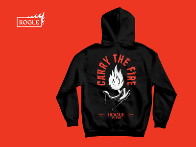 Rogue Studio Swag: Carry The Fire branding carry the fire clothing design clothing illustration cool design design swag ecommerce graphic design illustration product design retail retail design rogue rogue studio rogue studio swag typography