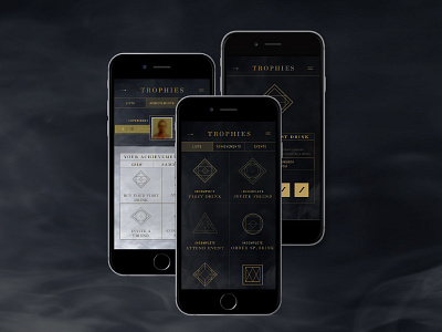 The Outfit: Trophies Screens app dark mobile modern prohibition sleek the outfit trophies ui ux