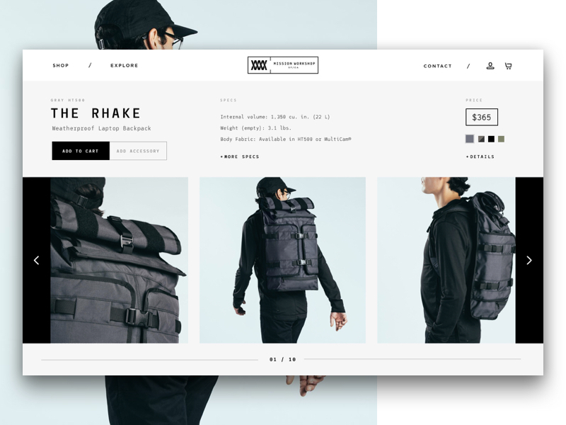 Mission Workshop UI by Britton Stipetic for Rogue Studio on Dribbble