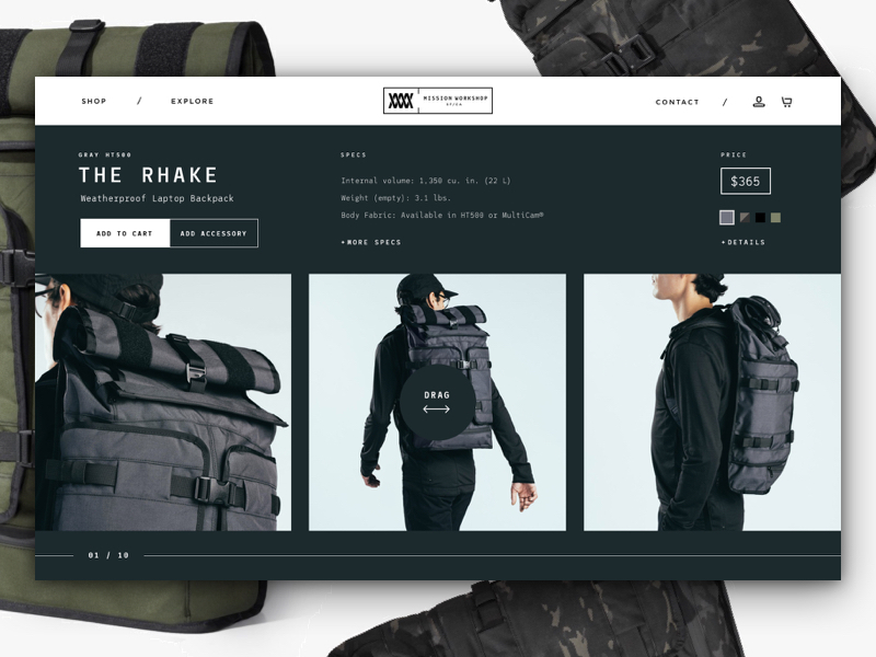 Mission Workshop Dark UI by Britton Stipetic for Rogue Studio on Dribbble