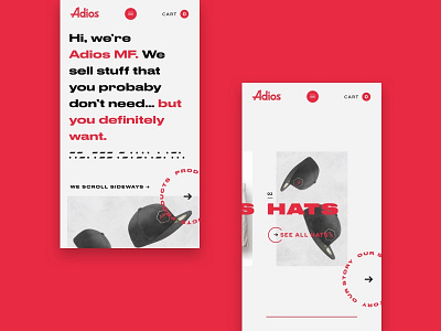 Adios Mobile Screens branding design e commerce eccomerce graphic design hats online shop patches product design retail typography ui ux web website