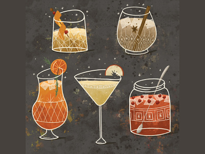 Fall Cocktails cocktail digital art drinks editorial editorial illustration food glass illustration procreate texture