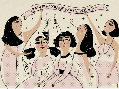 Happy New Year abstract celebrations editorial editorial illustration illustration party people texture vector art vintage women