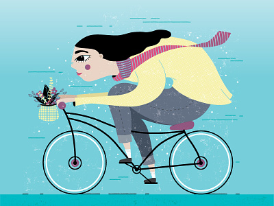 Bike Ride bicycle blue childrens art concept editorial flowers illustration people ride spring texture vector