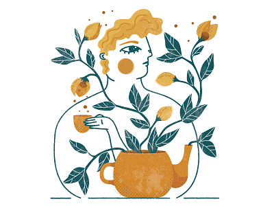 Flower Tea editorial flowers illustration orange people plants tea tea pot texture vector