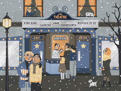 Winter in the City city editorial editorial illustration illustration movies people pets snow texture town vector winter