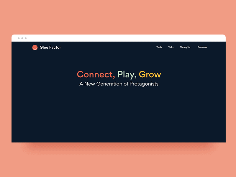 Gleefactor - Connect, Play, Grow colorful landing page minimal parallax playful startup website