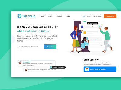 Tatchup - Personalised News Feeds design landing newsfeed page personalised newsfeed recognition services speech tech technology typography ui ux web