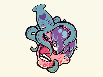 Sticky Love art colorful design illustration squid sticker tentacle vector