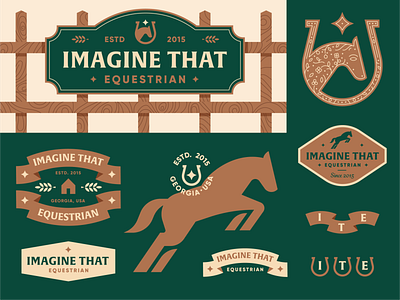 Imagine That Equestrian badge banner barn brand identity equine geometric horse horseshoe illustration logo ribbon star