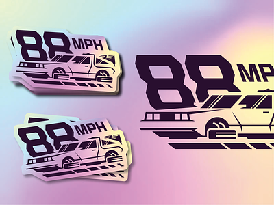 Back to the Future 80s car delorean flying car gradient holographic illustration logo negativespace racecar retro sticker