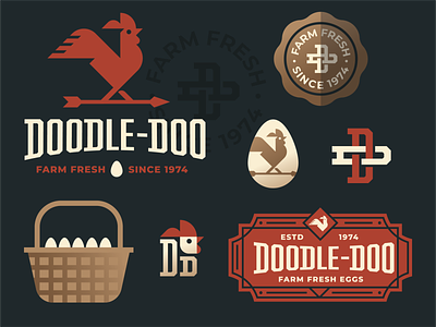 Doodle Doo america arrow badge basket branding chicken egg farm gold grow illustration logo monogram retro rooster rustic seal sign vintage weathervane