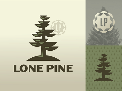 Lone Pine badge branch branches geometric green hill illustration leaf leaves logo retro seal semicircle star tall tree vintage