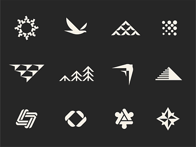 Leadership Journey - Logo Exploration arrow bird bird icon compass connect dot flock fly forward geometric growth logo loop mountain negative space puzzle stair sun swallow up