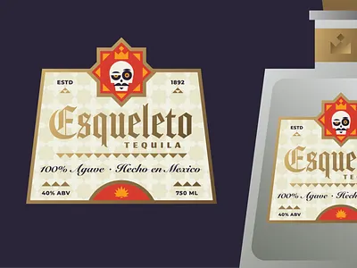 Esqueleto pt. 2 agave alcohol blackletter bottle crown geometric gold illustration king label leaf logo mexican mustache packaging plant queen skeleton skull tequila