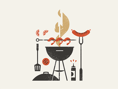 Summer BBQ barbecue burger charcoal charcuterie fire flame grill hot dog illustration kabob lemon logo matchbox matches napkin sauce sausage shrimp skewer spatula
