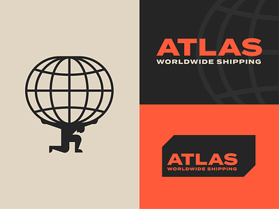 Atlas Worldwide Shipping branding container corporate geometric global global logo greek icon identity industrial international logo modern modernism myth mythology orange retro vintage world