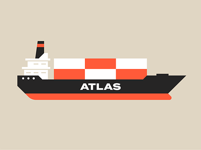 Atlas - Round 2 barge black boat cargo container freight geometric illustration international logo minimal orange retro ship shipping tanker vector world worldwide