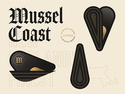 Mussel Coast 2/2 boston clam dot fish geometric gold illustration logo menu monoline mussels new england ocean oyster pattern sand seafood shellfish texture ui