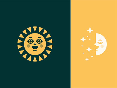 Sun / Moon branding cheeks day eye face geometric happy health holistic icon illustration logo night opposite ray shine smile star vector wellness