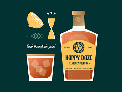 Happy Daze Bourbon alcohol bottle citrus cocktail geometric gold illustration juice juices kentucky label lemon logo rosemary sour sun tumbler twist whiskey zest