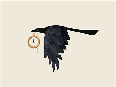 Magpie animal bird black branding chain clock feather fly geometric gold illustration logo pocketwatch tail texture thief vector wing wings