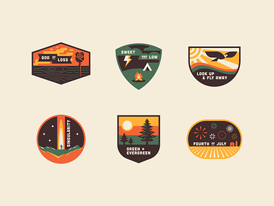 Music Badge Collab 2020 badge bird camp camping crest farm fire fireworks nature outdoor patch retro rose scout song sun tent tree vintage wood