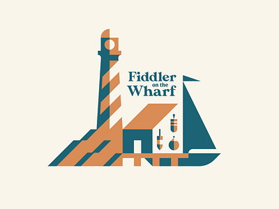 Fiddler on the Wharf - pt. 2 badge buoy crab dock fisherman geometric illustration lighthouse lobster logo negative space new england pier restaurant sailboat seafood shack shadow