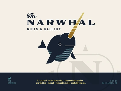 Brandimals pt. 14 - Narwhal animal bar harbor fish geometric gift harbor horn illustration logo maine narwhal nautical ocean retro sea shop store vintage whale whaling