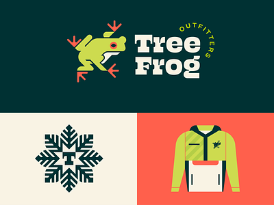 Brandimals pt. 18 - Tree Frog amphibian animal badge branding frog geometric green icon illustration jacket jungle leaves logo minimalist monogram nature outfitters toad tree
