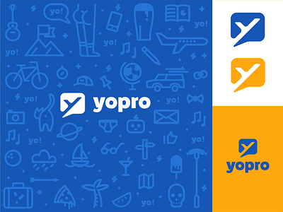 YoPro Travel Blog blog brand identity branding butt icon illustration logo pattern plane speech bubble travel yo