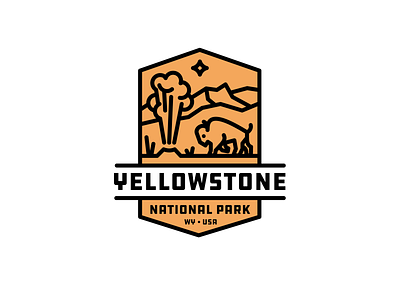 Yellowstone National Park Badge bison brand identity branding buffalo geometric geyser icon illustration logo mountain park patch