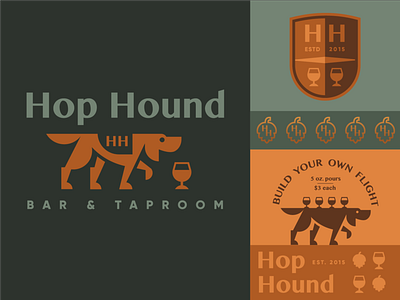Hop Hound Bar & Taproom animal badge beer brand identity branding brewery crest dog food geometric icon illustration logo