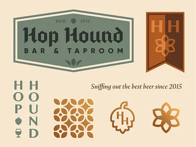 Hop Hound - Brand Assets round 2 beer blackletter brand identity branding brewery copper dog geometric icon illustration logo restaurant