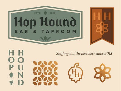 Hop Hound - Brand Assets round 2 beer blackletter brand identity branding brewery copper dog geometric icon illustration logo restaurant