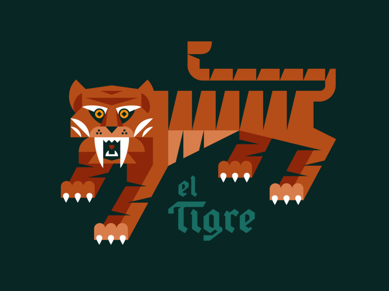 el Tigre animal blackletter cat claw custom type geometric illustration jungle logo predator stripes tiger