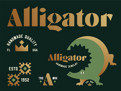 Brandimals 01 - Alligator alligator animal badge crocodile crown diamond geometric gold illustration jewelry logo swamp