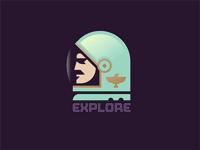 Explore! alien astronaut badge eagle helmet illustration logo moon nasa outer space planet space