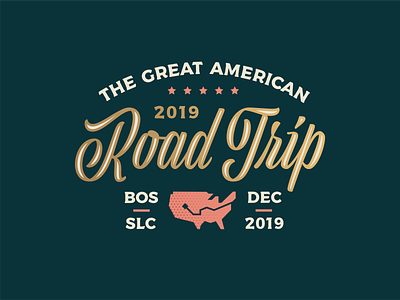 Cross-Country Road Trip!! adventure america badge customtype gold illustration logo retro script typography usa vintage